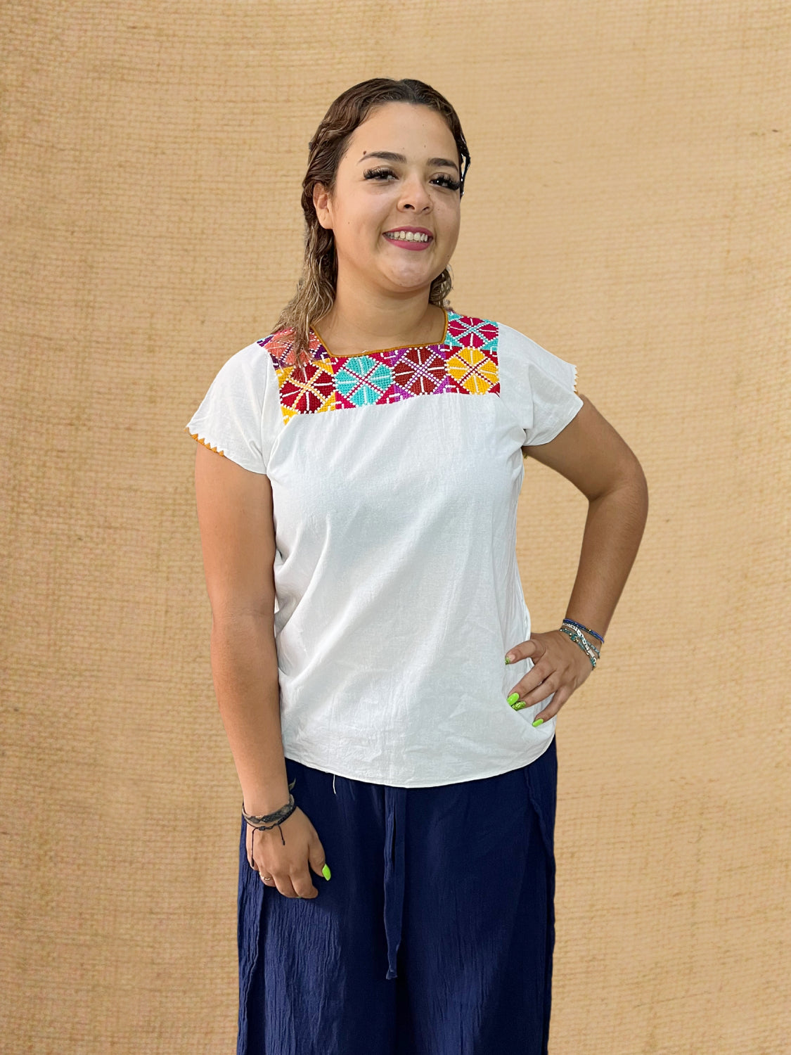 Punto Cruz Blusas De Punto Mujer WHITE CROSS STITCH BLOUSE – Balam